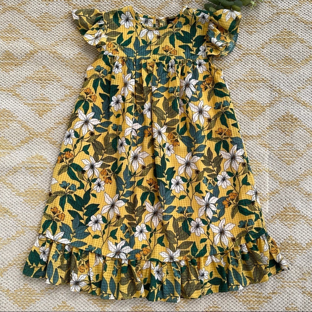 Who What Wear Yellow Floral Ruffle Sleeve Mini Dress XS Cottagecore Boho